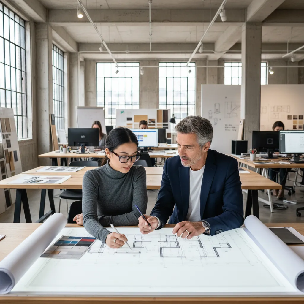Estudiante realizando prácticas en un estudio de diseño de interiores
