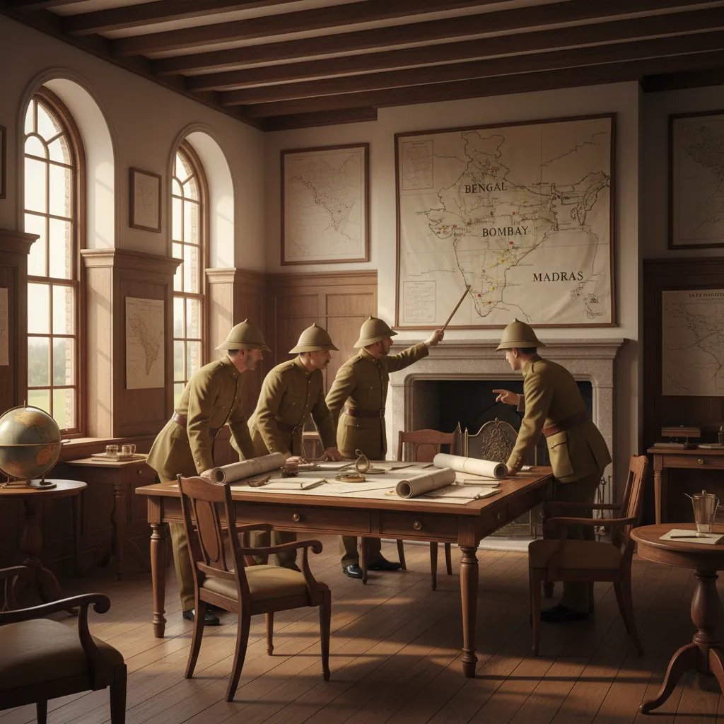 Historical illustration showing presidency armies of Bengal Bombay and Madras before Kitchener reforms