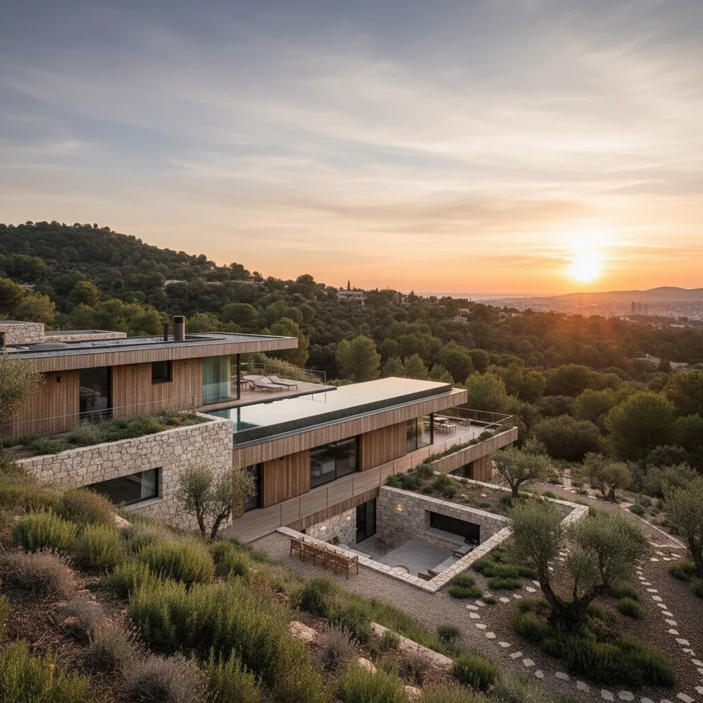 Casa prefabricada contemporánea integrada en paisaje mediterráneo