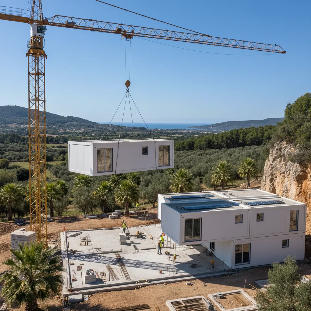 Instalación de módulos de casa prefabricada en terreno
