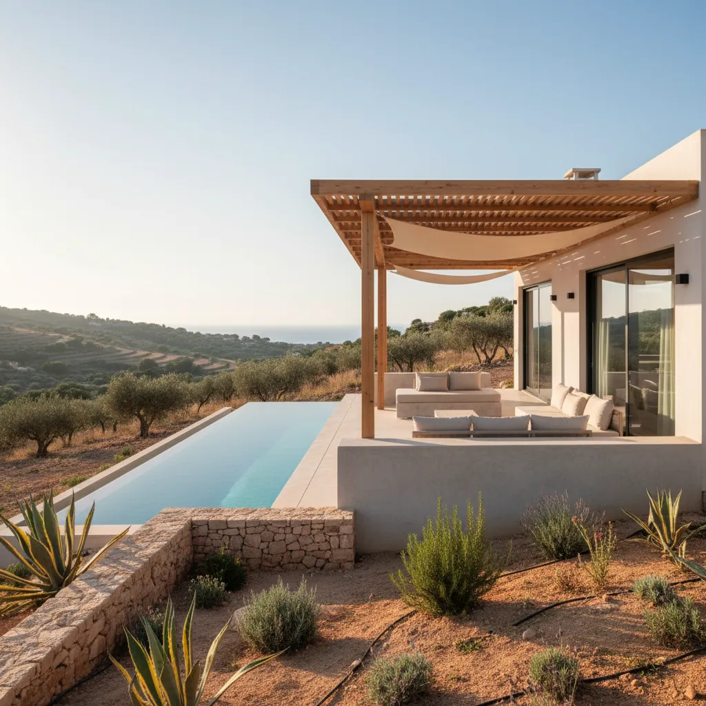 Casa moderna con pérgola y protección solar en Mallorca