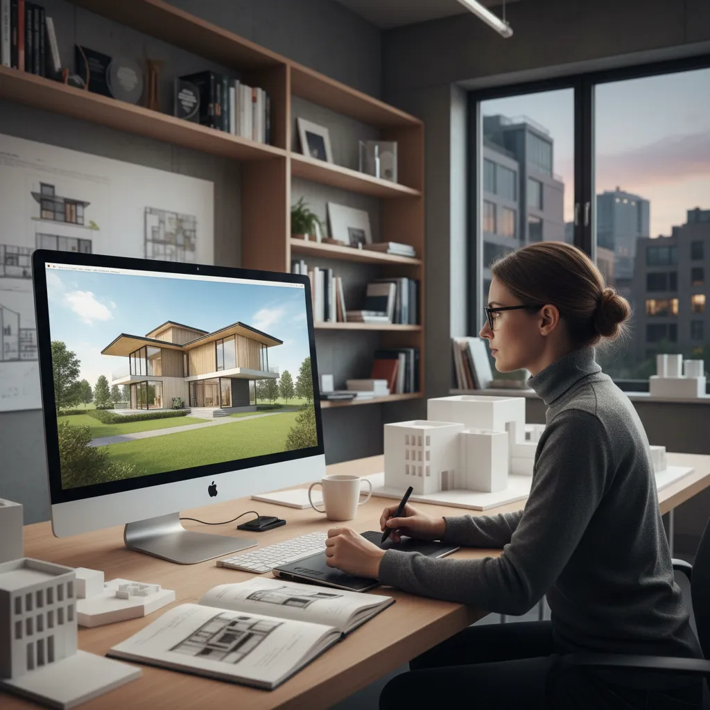 Visualización 3D de una casa prefabricada moderna