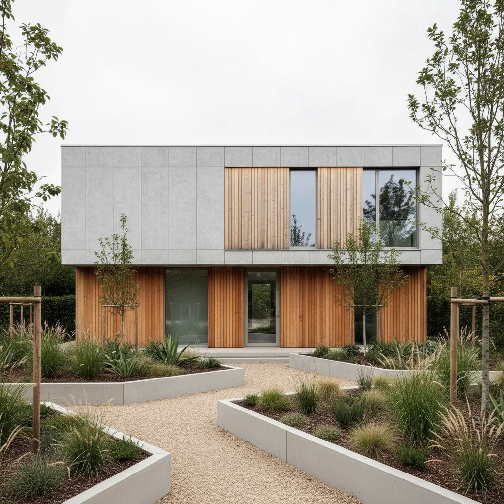 Casa prefabricada moderna con volumen simple y arquitectura minimalista