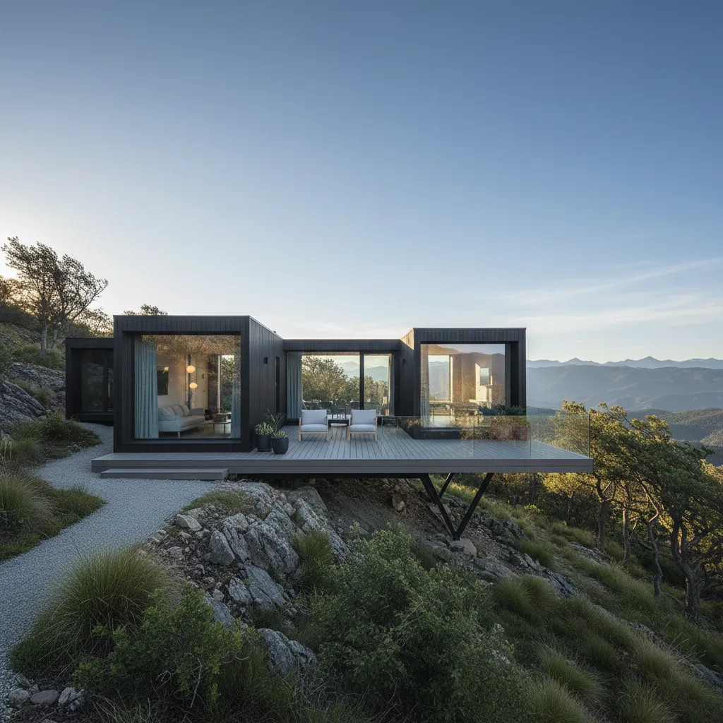 Casa prefabricada instalada en un terreno con entorno natural