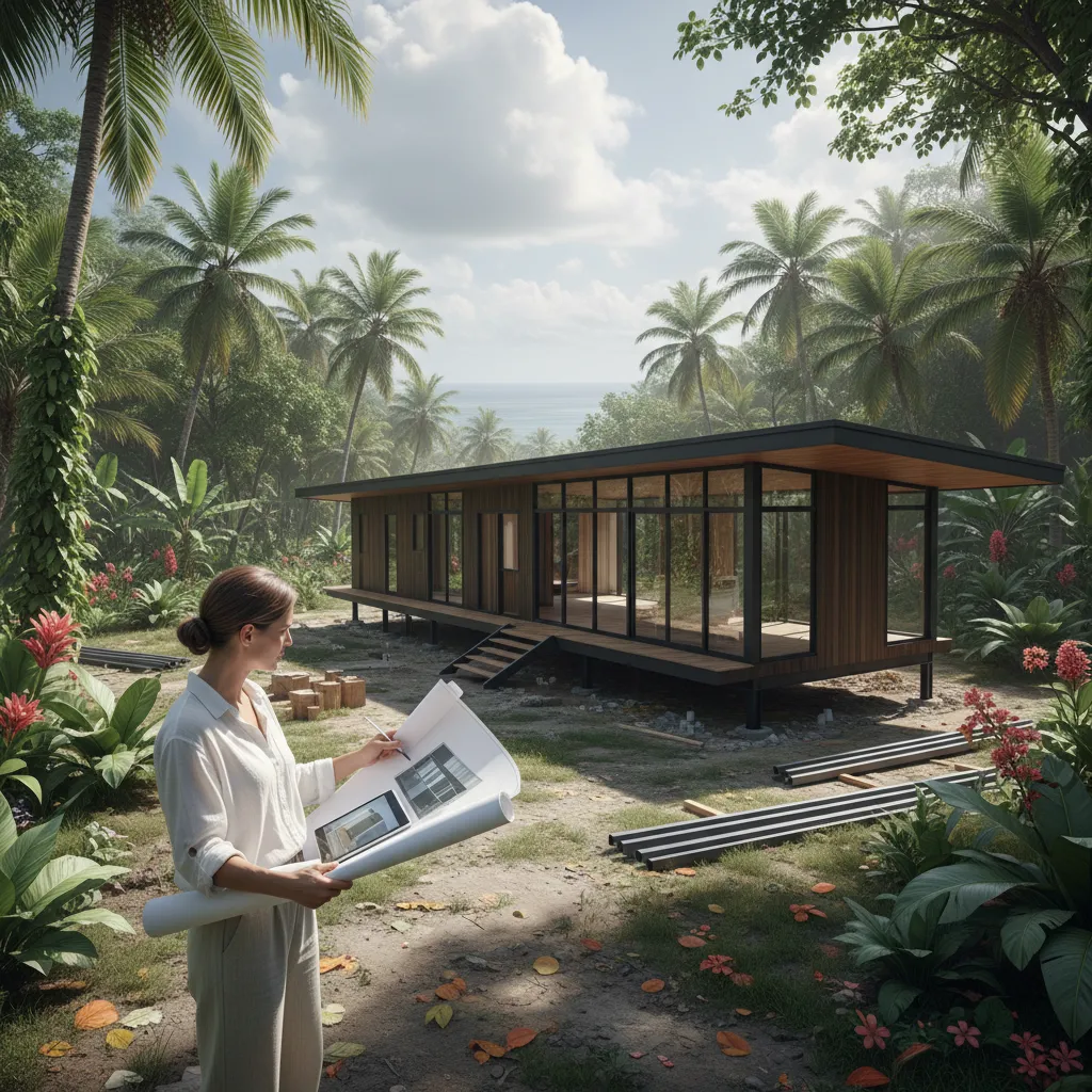 Planificación de casa prefabricada en terreno tropical