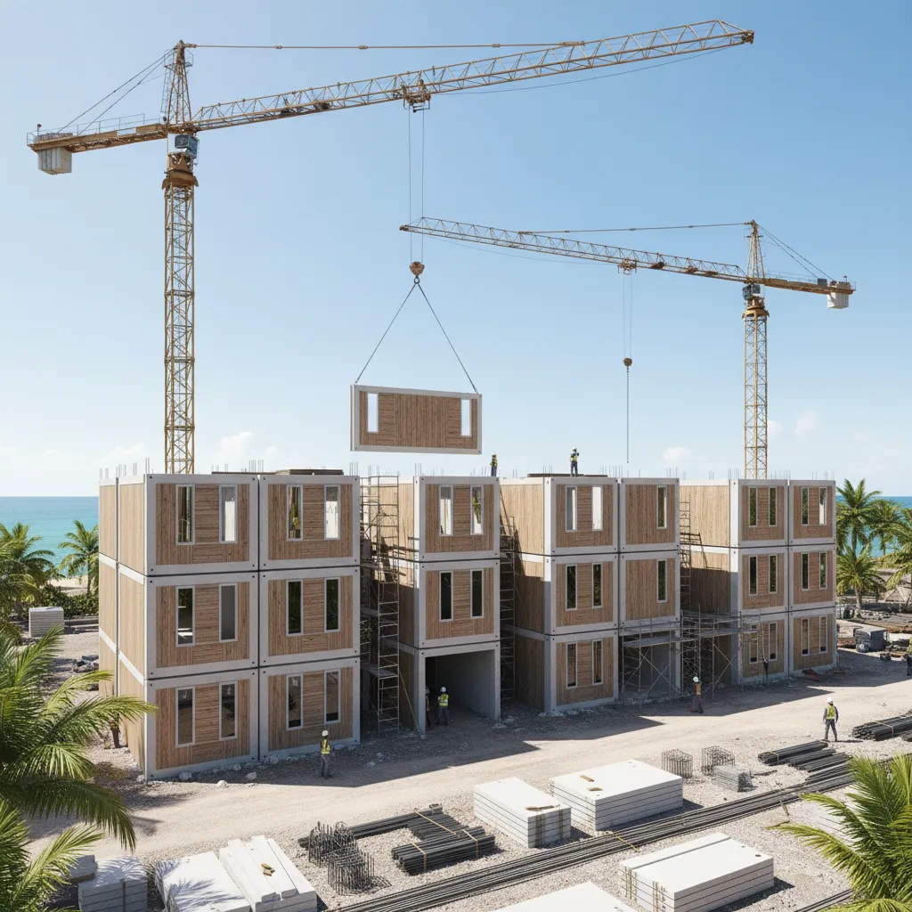 Prefabricated panels used in tropical housing construction site