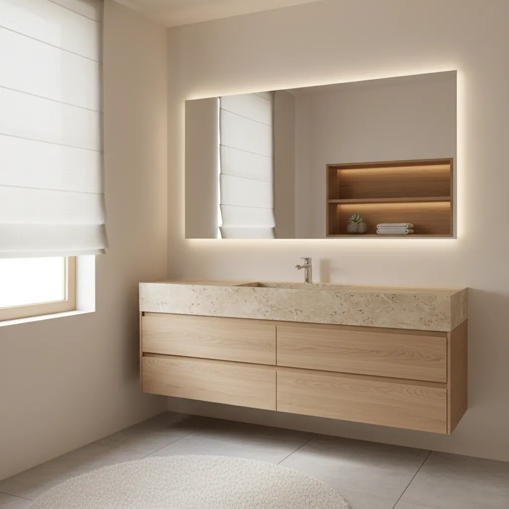 Modern bathroom vanity with high end faucet installation example