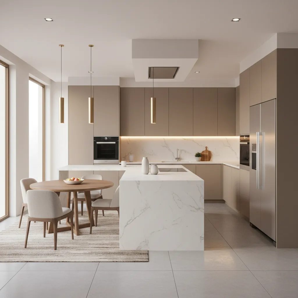 High end modular kitchen design with island and premium finishes