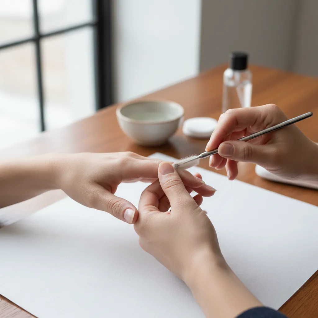 Proceso de preparación de uñas antes de aplicar esmalte