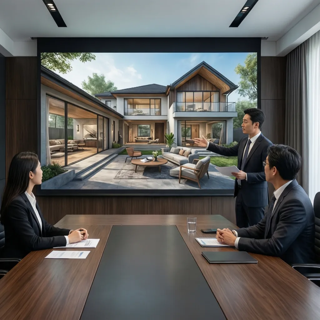Diseñador presentando un proyecto de interiorismo a un cliente