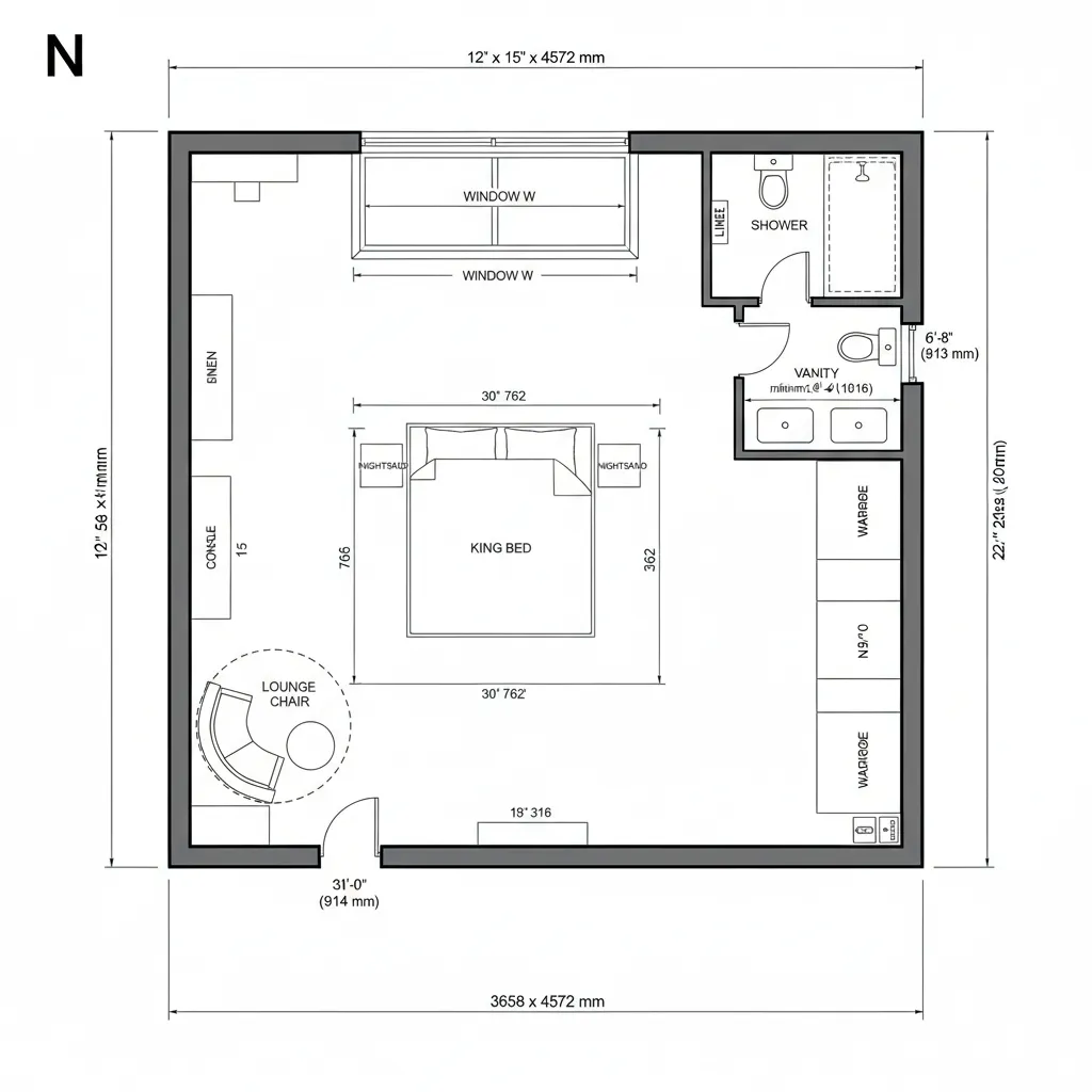 Primary Suite with Ensuite (12' x 15')