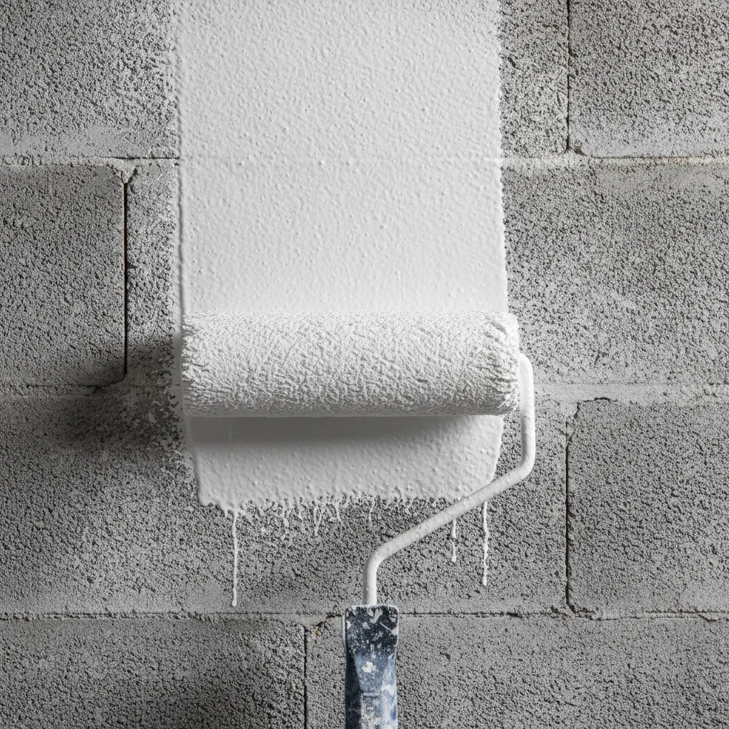 applying masonry primer to cinder block wall before decoration