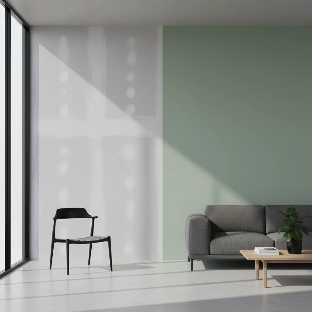 Wall comparison showing primer section and painted section coverage