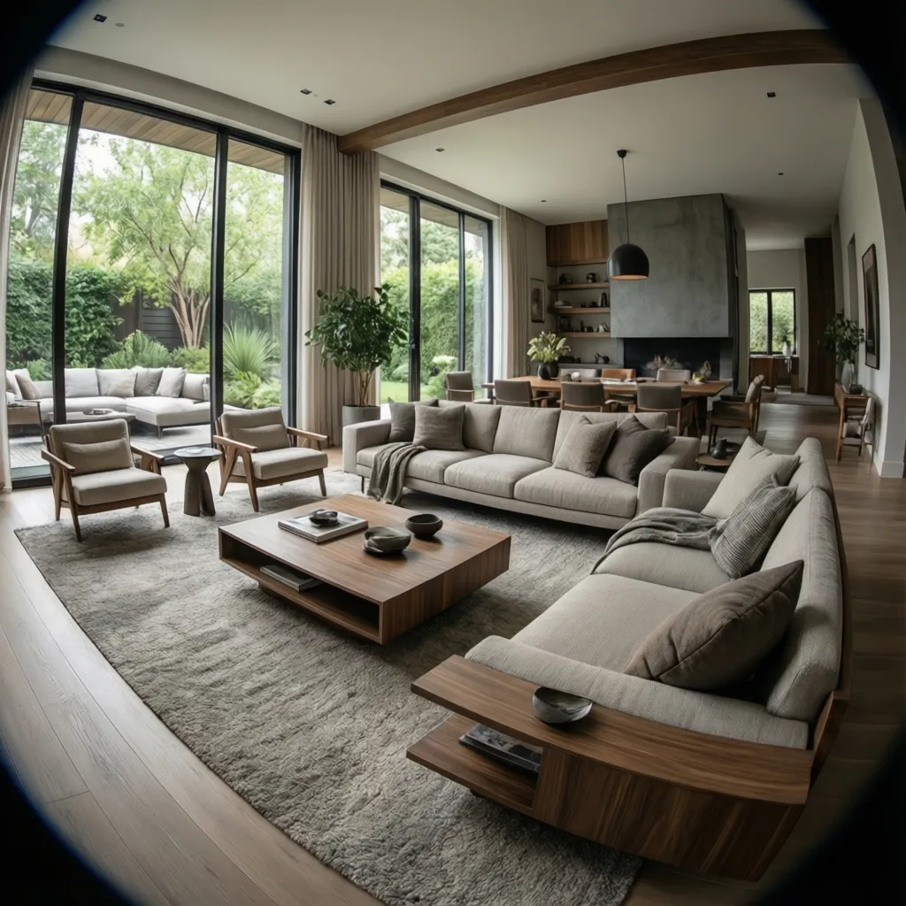 Sala de estar con distribución de muebles bien equilibrada