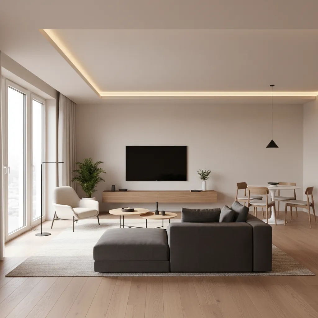 Interior moderno bien iluminado con distribución optimizada