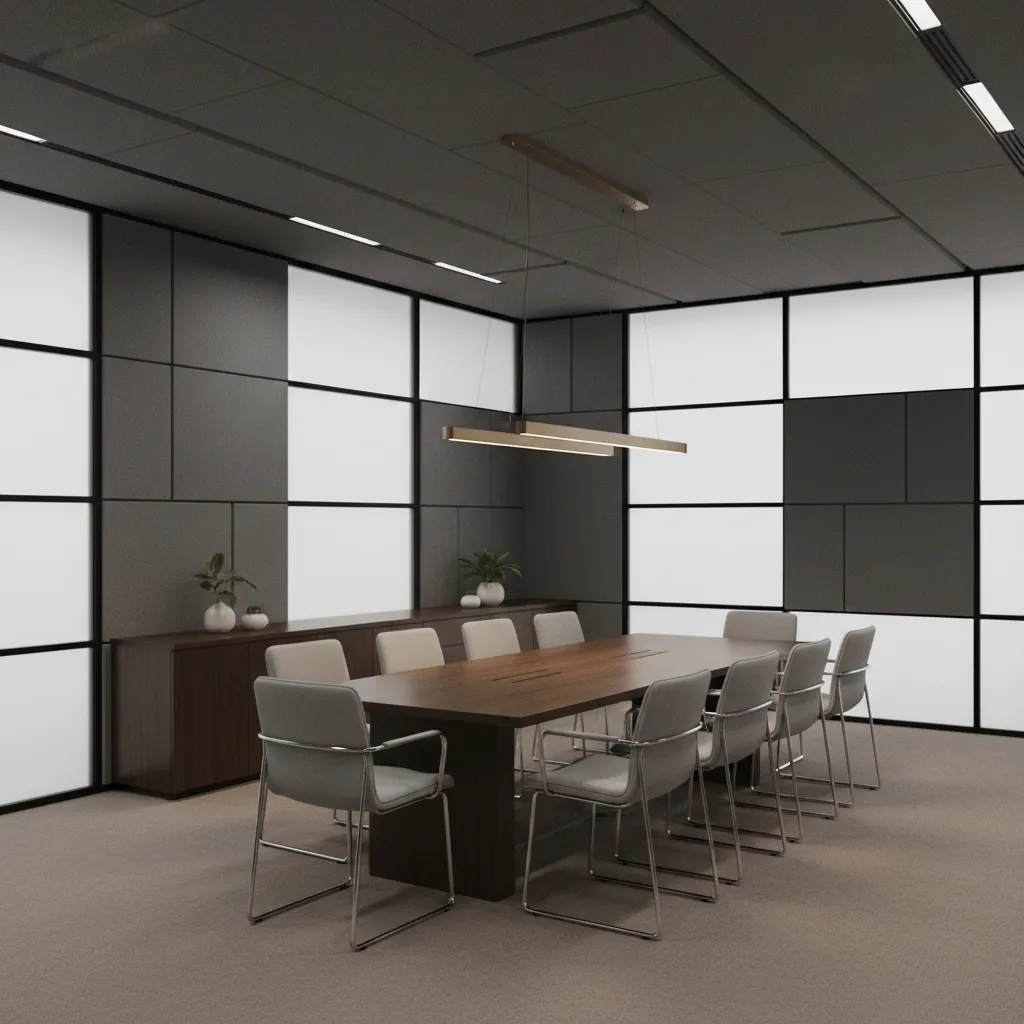private financial advisory meeting room with acoustic walls and frosted glass for confidentiality