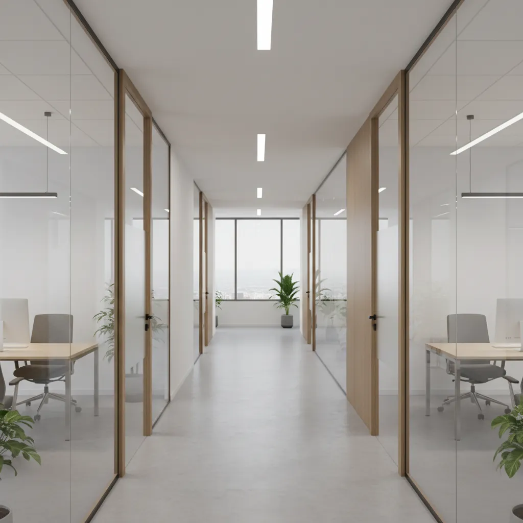private office layout with corridor and enclosed rooms