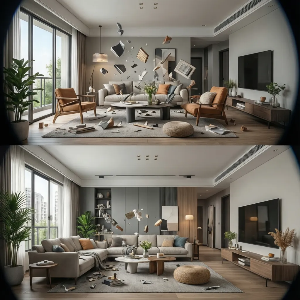 Comparación entre una mala distribución de muebles y una optimizada