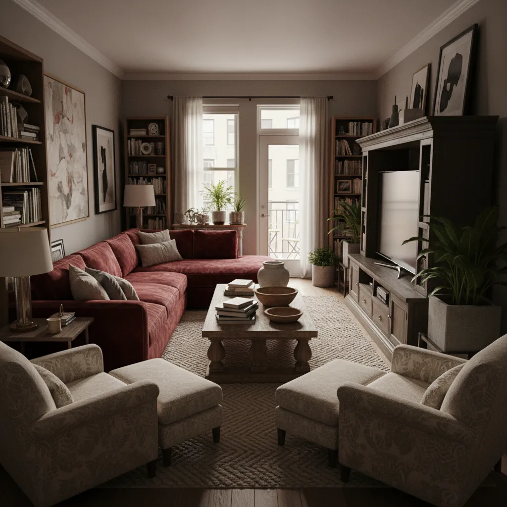 Apartamento pequeño con muebles demasiado grandes que dificultan la circulación