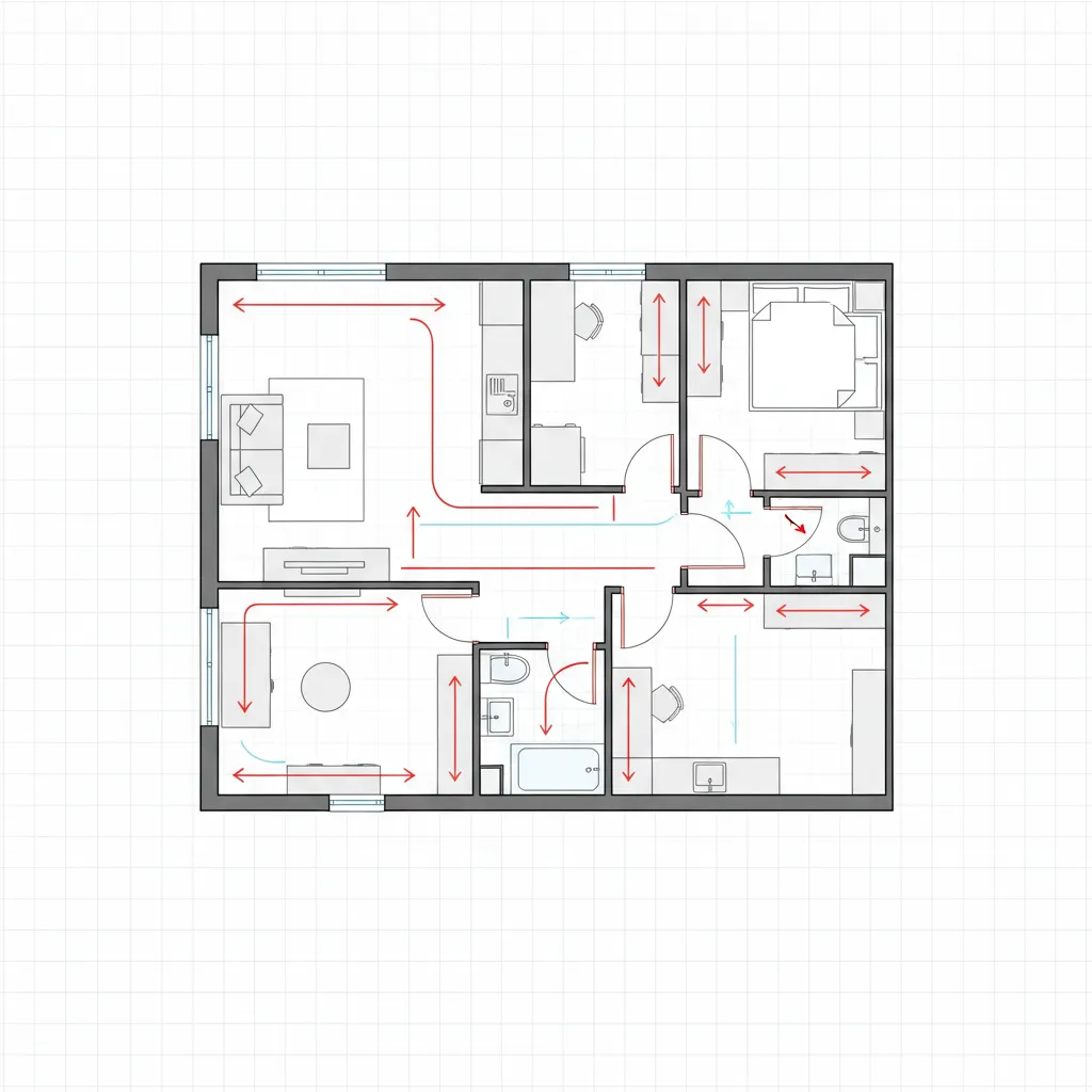 Plano de vivienda mostrando problemas de distribución
