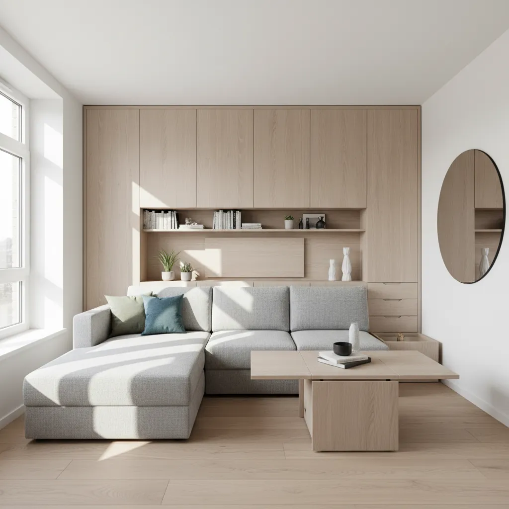 Pequeño apartamento optimizado con muebles multifuncionales