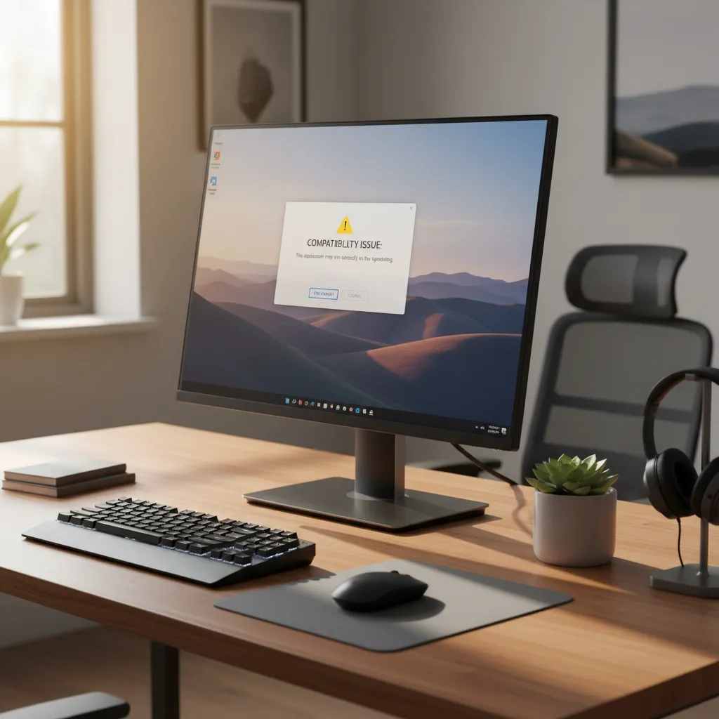Ordenador mostrando error de compatibilidad de software en Windows 10