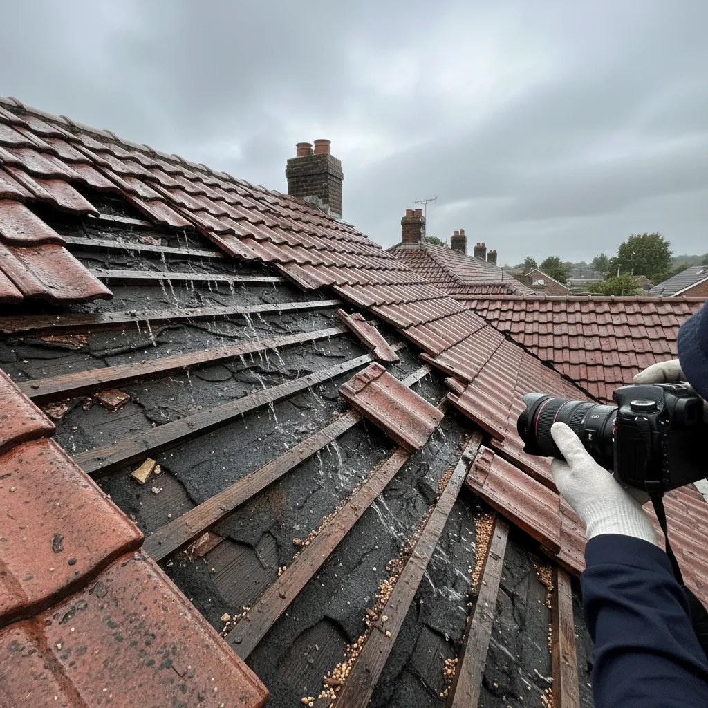 Tejado con problemas de filtración y tejas mal colocadas