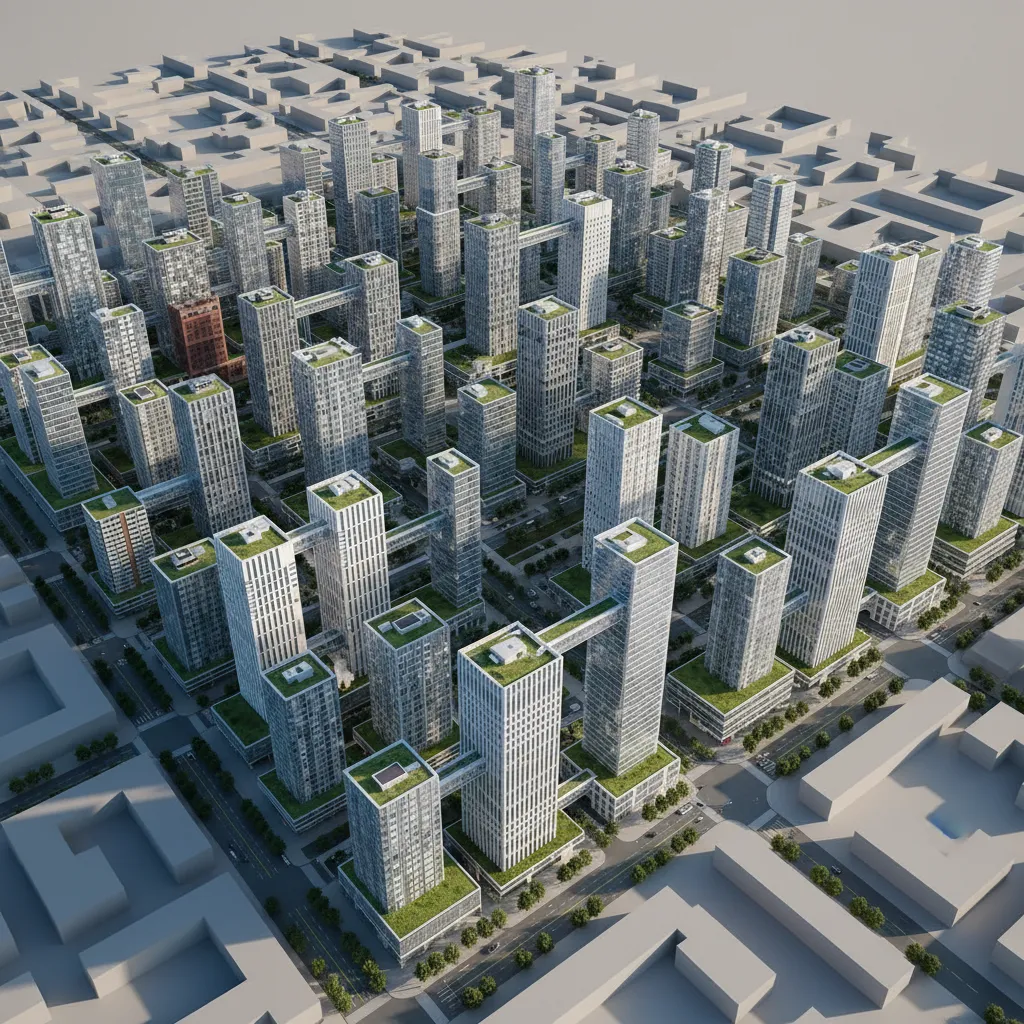 procedurally generated city blocks created with algorithmic 3D modeling