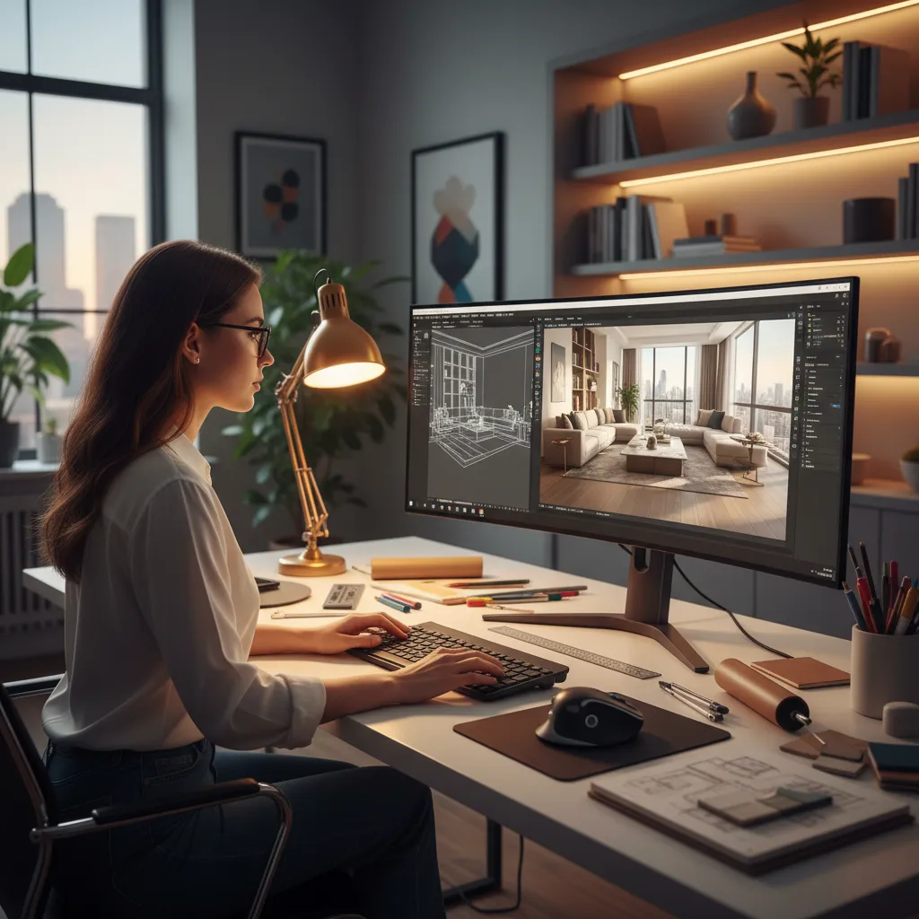 Proceso de creación de un diseño interior en 3D paso a paso en ordenador