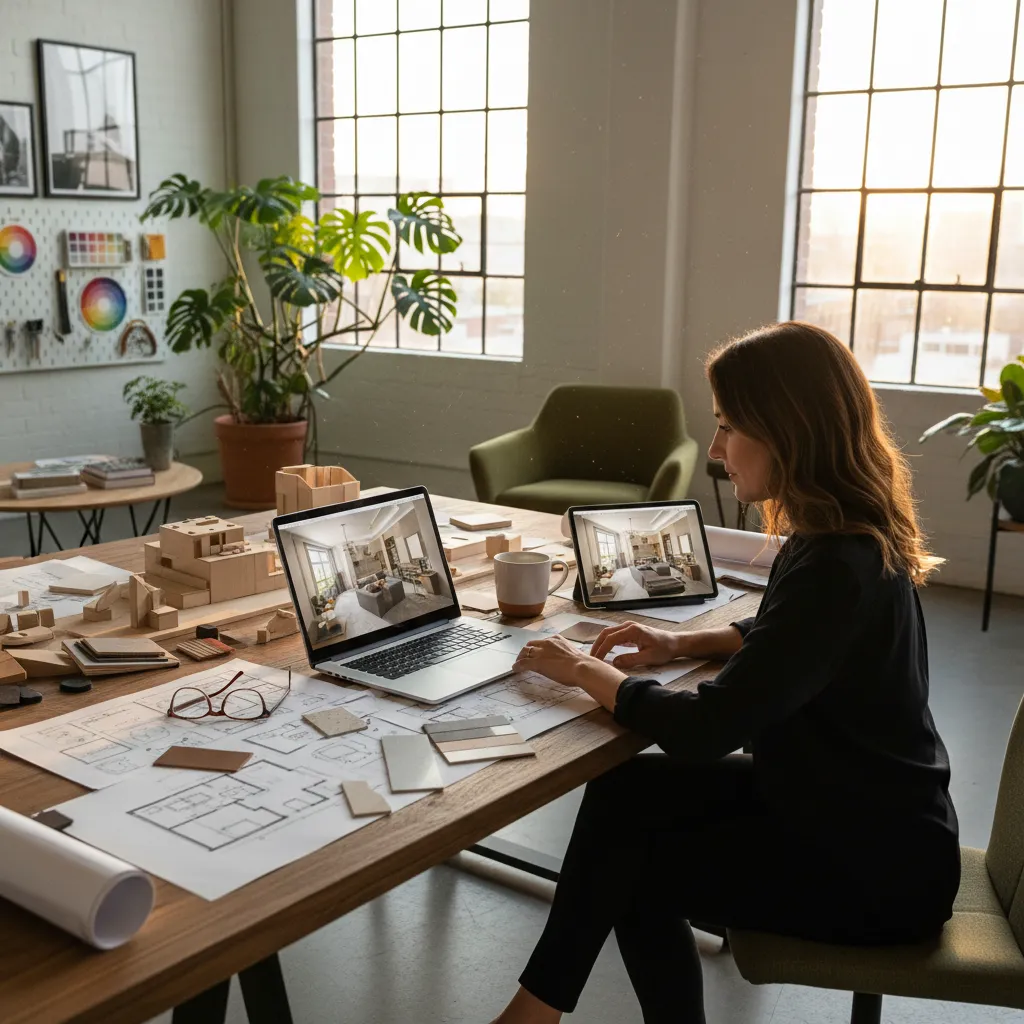 diseñador trabajando en un modelo digital de un apartamento