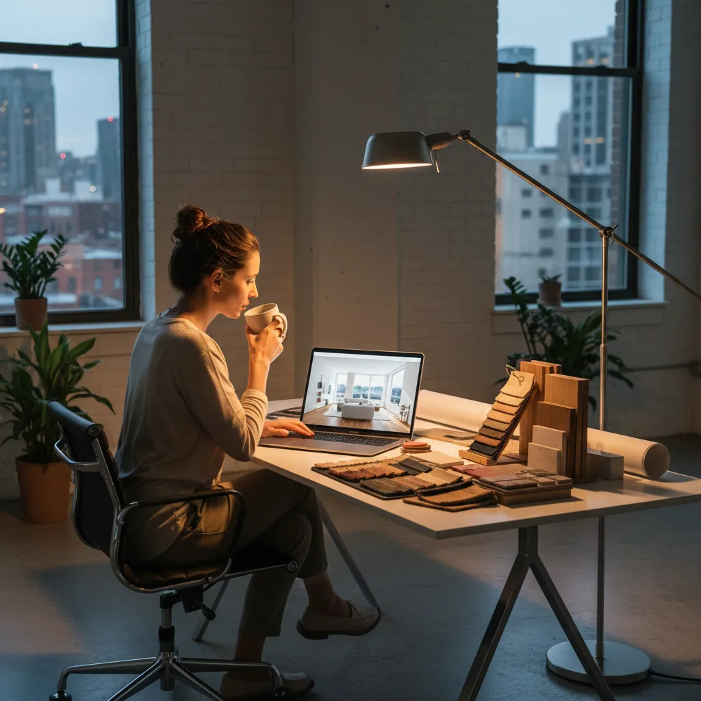 Diseñador de interiores trabajando con herramientas digitales de planificación