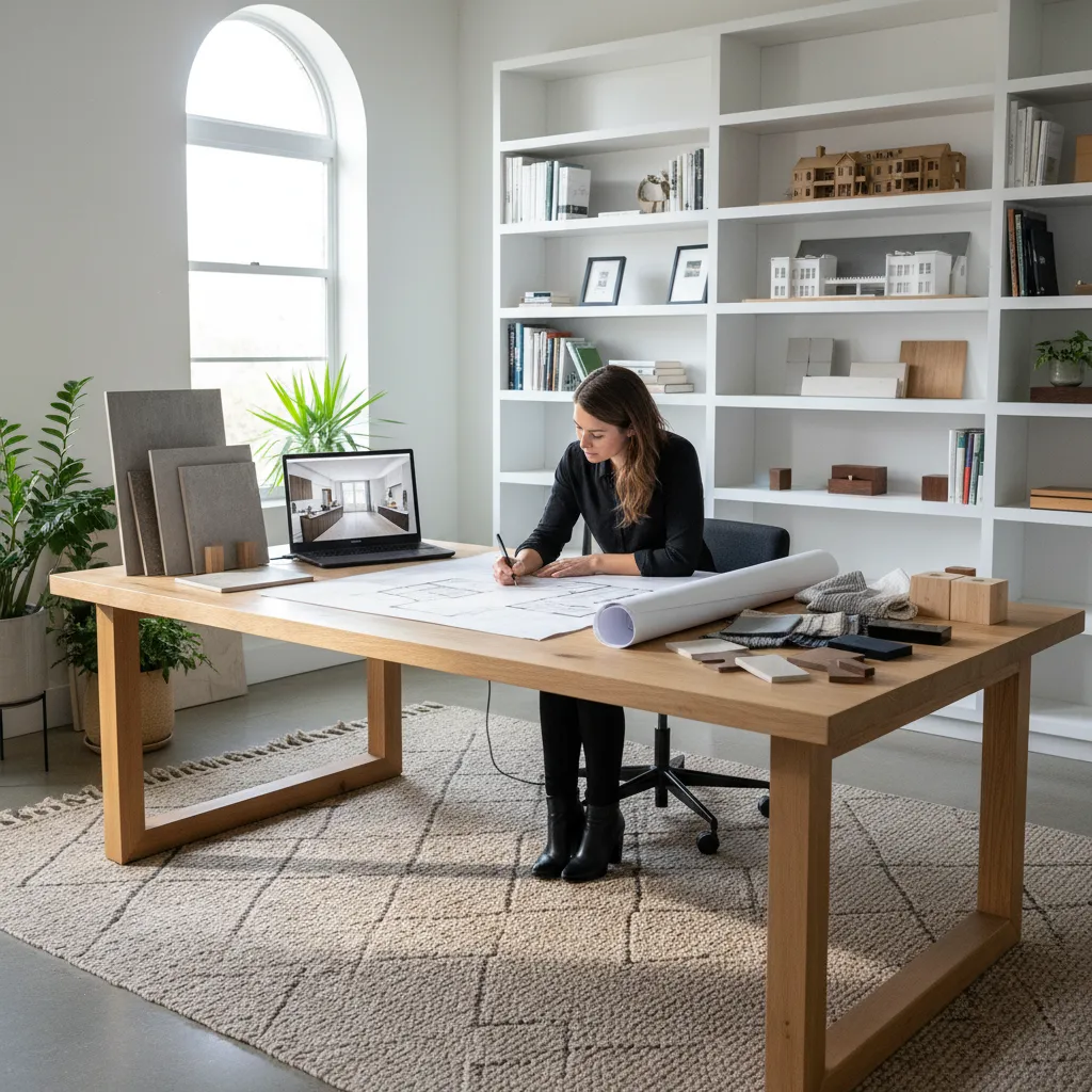 Diseñador trabajando en la planificación de un plano de casa