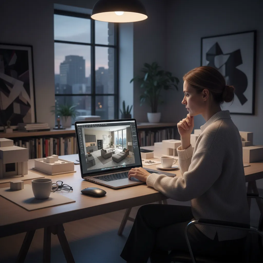 Proceso de creación de un modelo 3D de interior en software de diseño