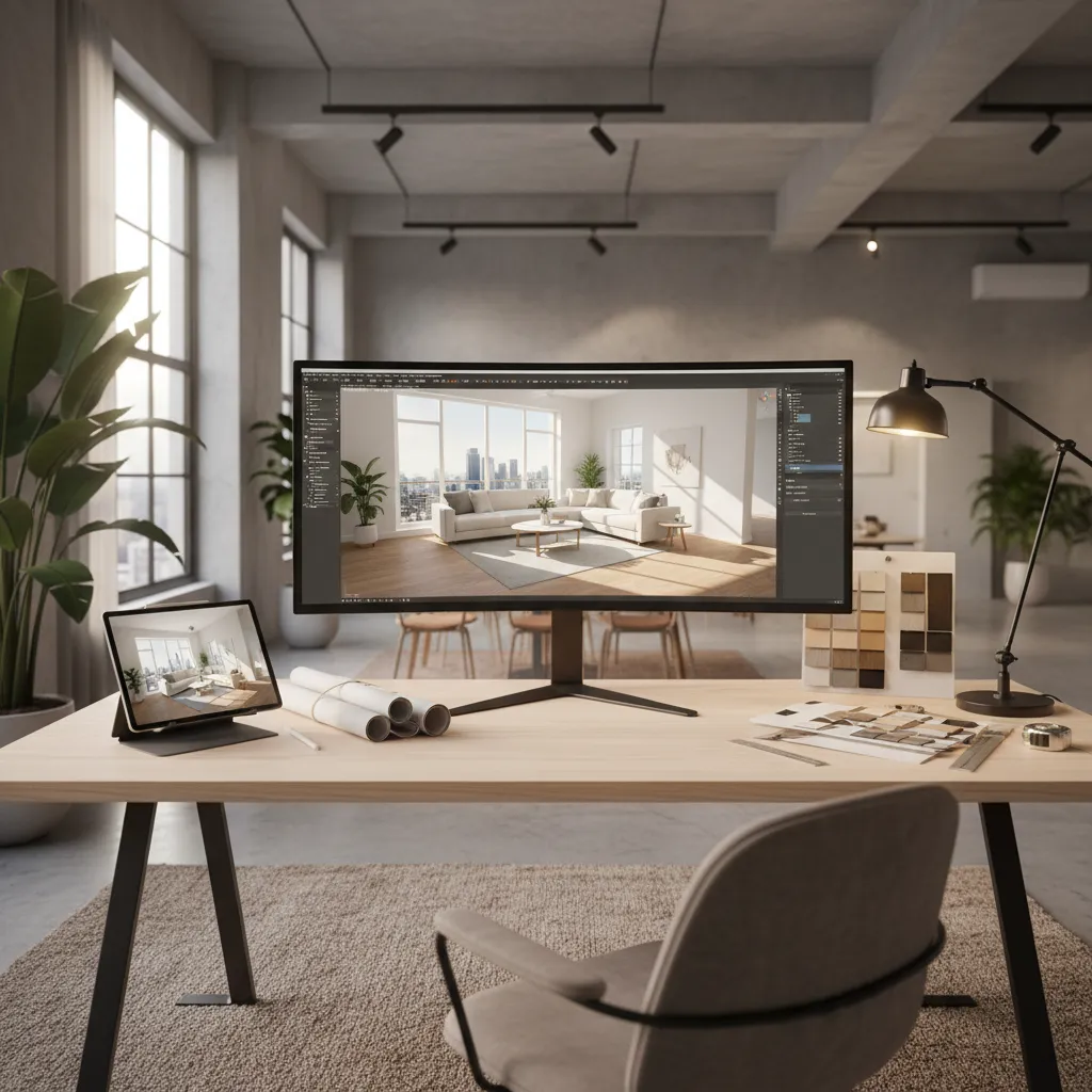 proceso digital de modelado 3D de un espacio interior