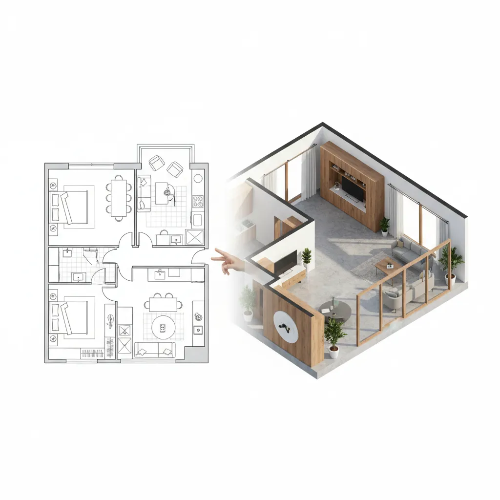 Proceso de creación de una perspectiva interior desde plano hasta render final