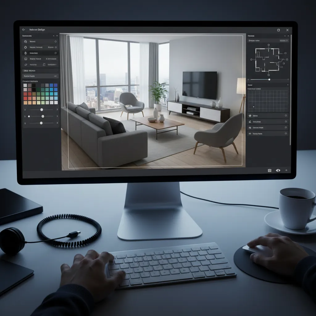 Pantalla de software mostrando el modelado de una sala en 3D