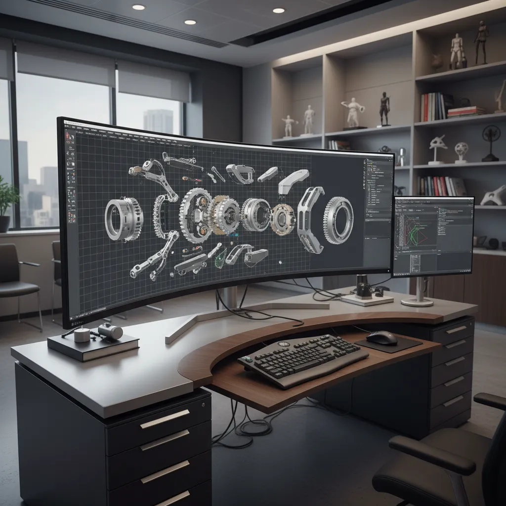engineer examining 3D CAD product prototype on computer screen