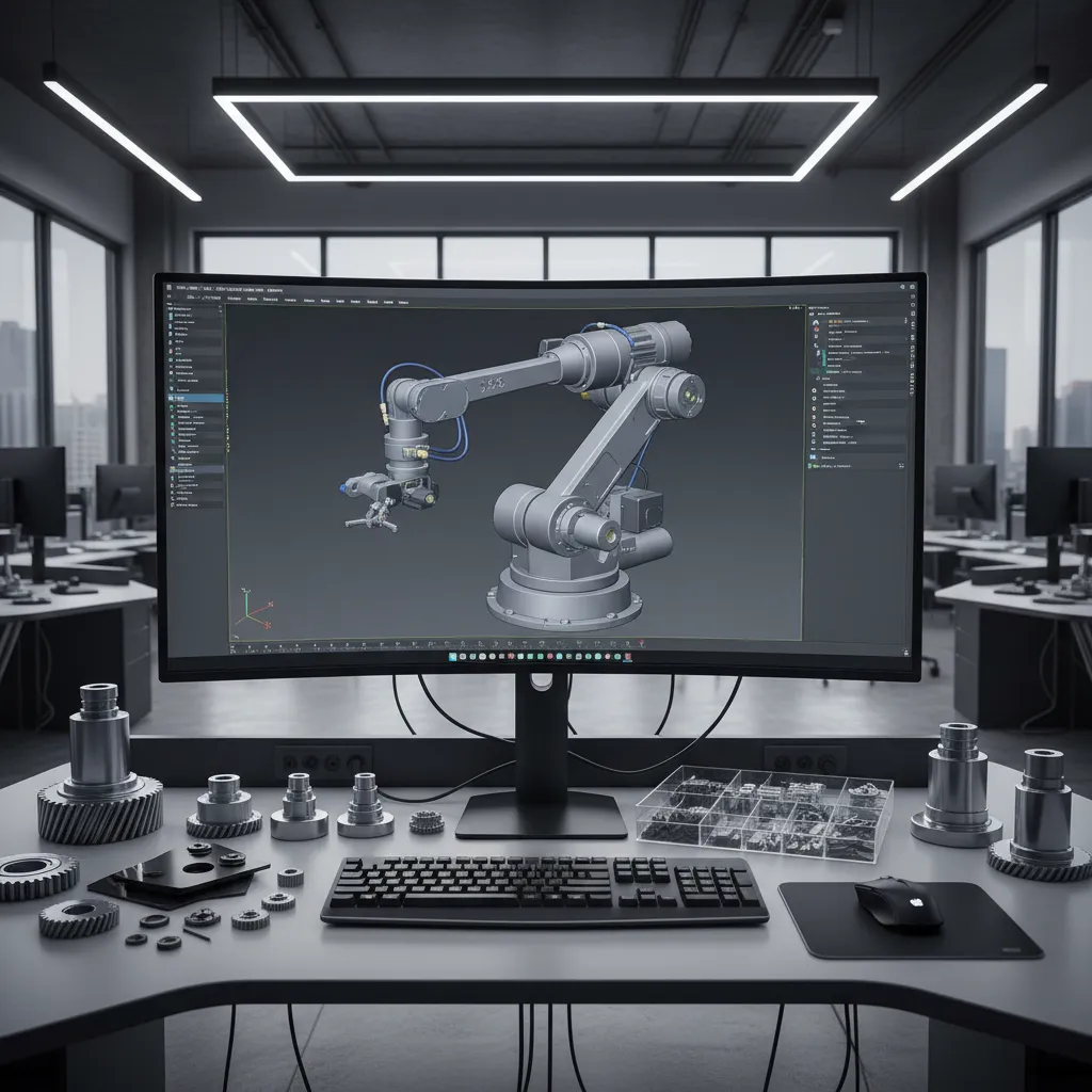 Product designer working on a mechanical CAD 3D model on a computer