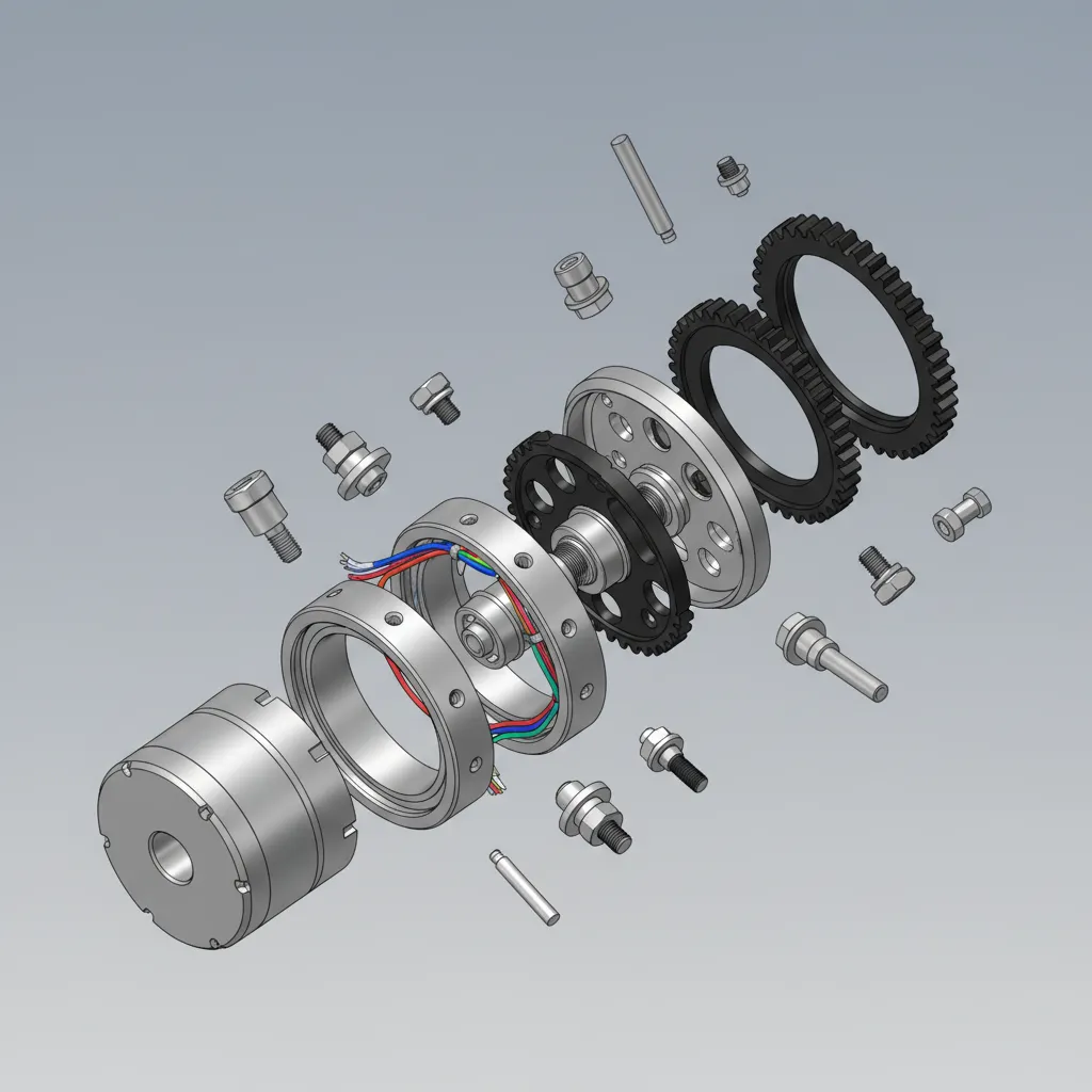 Product design model separated into components showing assembly joints
