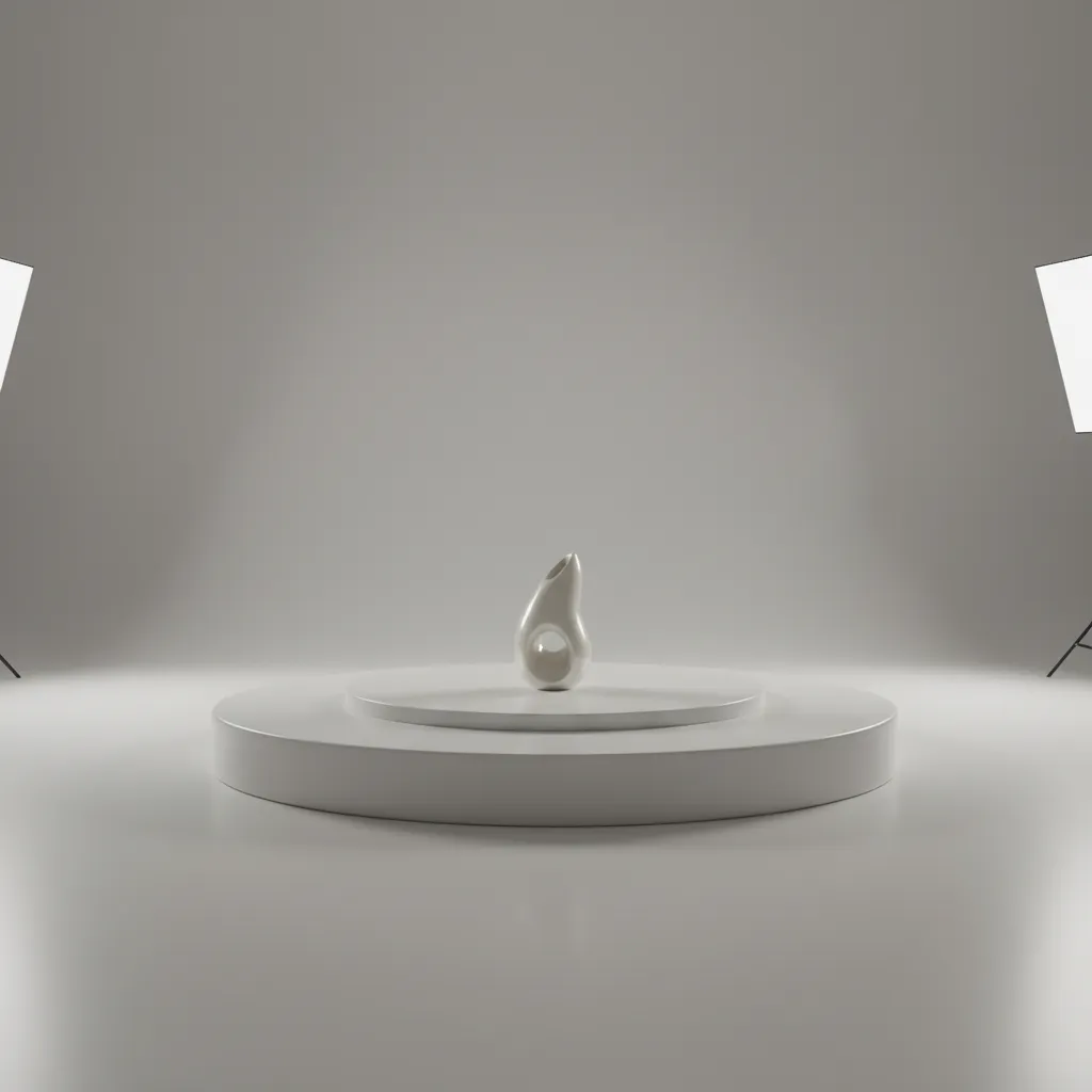 Minimal 3D product display scene with soft studio lighting and pedestal