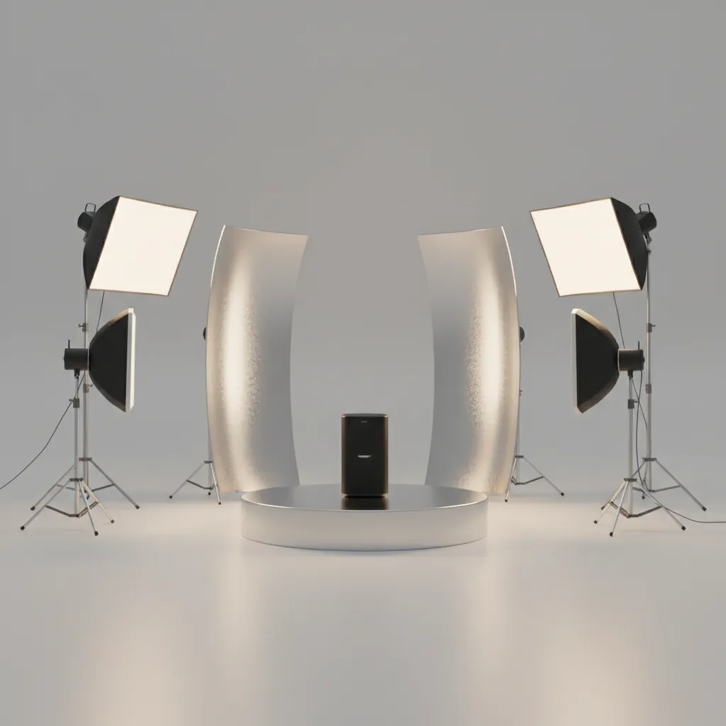 digital studio lighting setup for product rendering scene