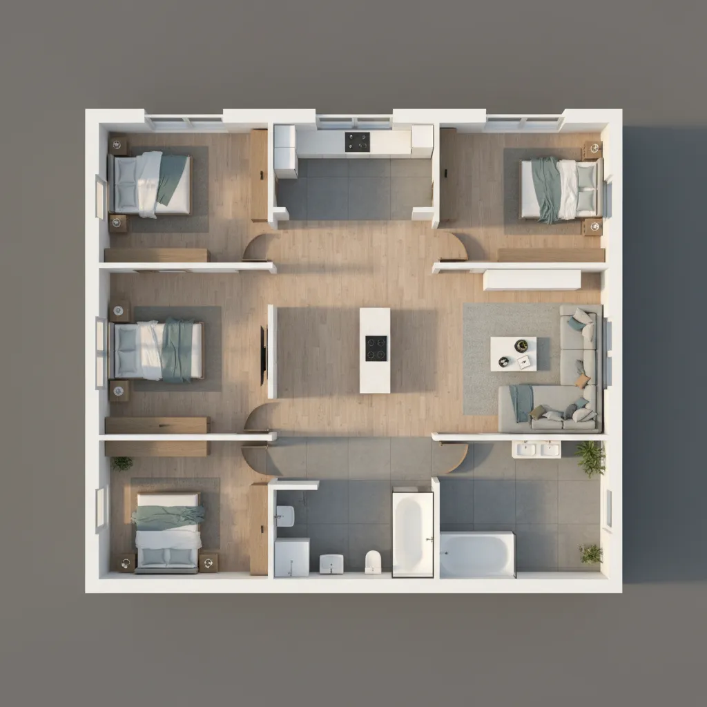 high quality architectural 3D floor plan visualization of modern house