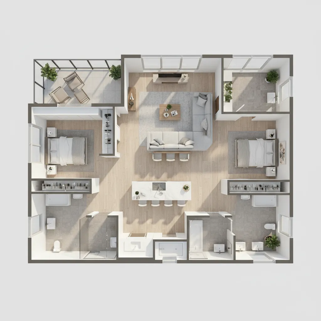 professional 3D floor plan rendering with accurate room proportions