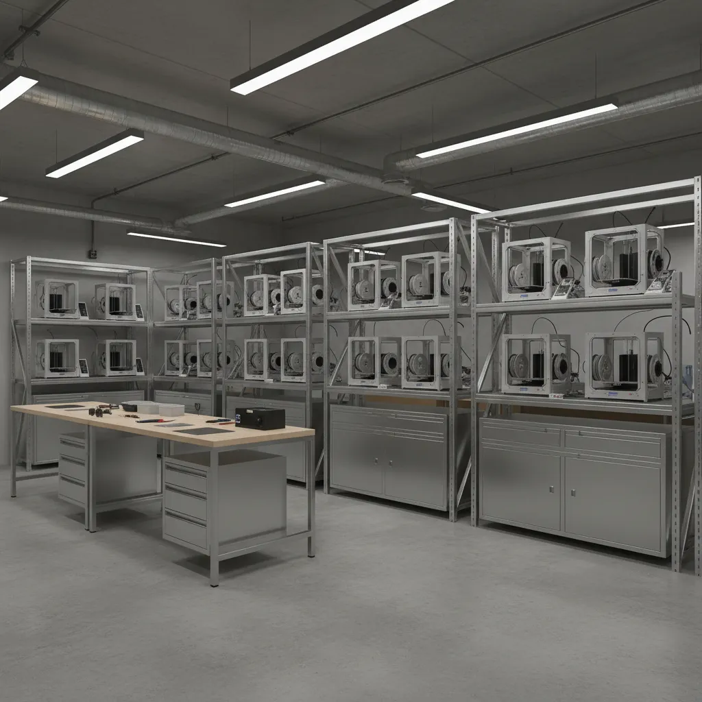 Professional 3D Printer Workspace Setup Standards: How print farms and labs organize multiple 3D printers for stability, safety, and consistent production