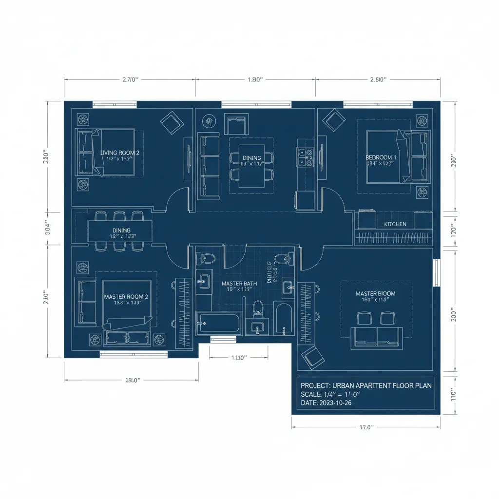 detailed professional architectural 2D floor plan drawing created in CAD software