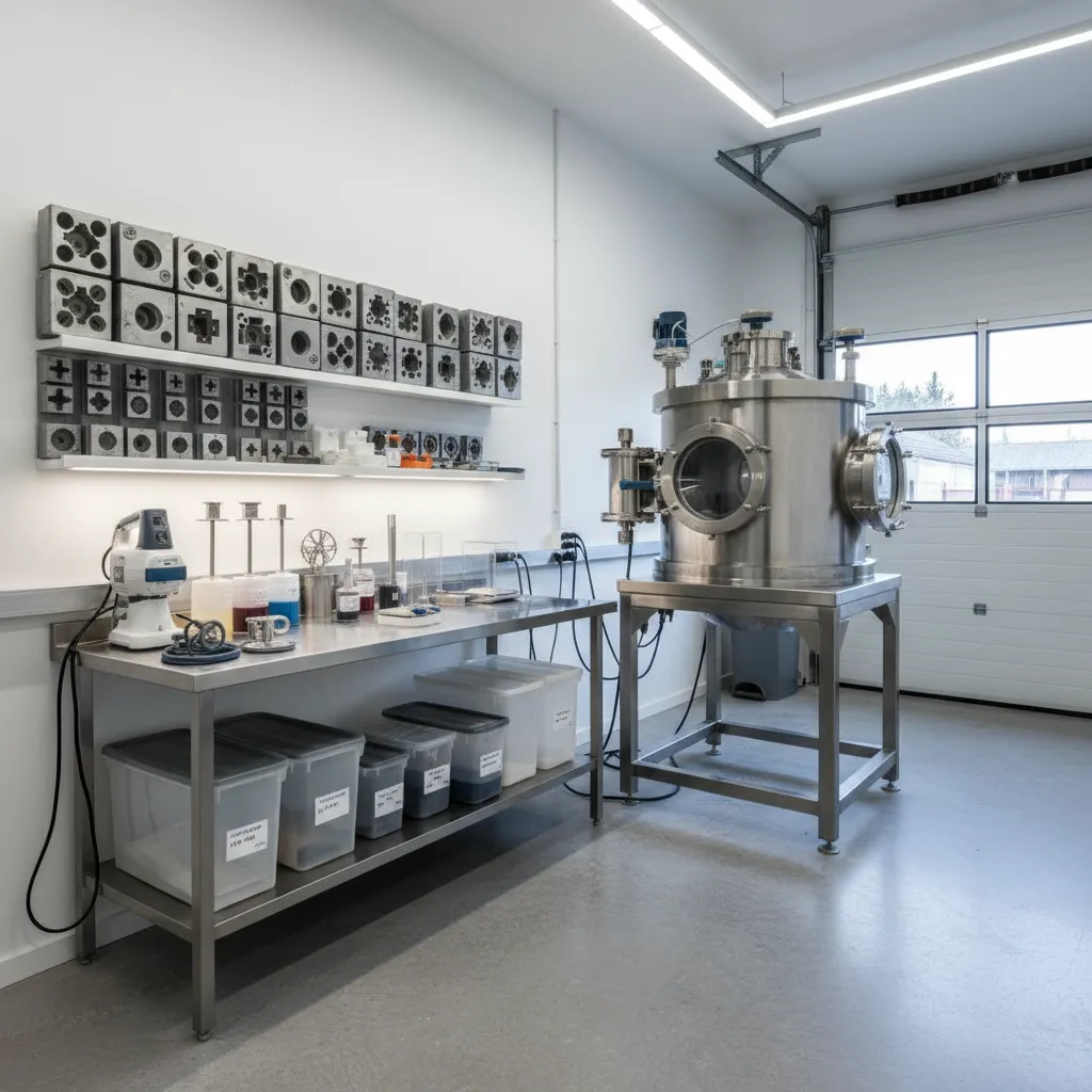 Casting room equipment including vacuum chamber and mixing station