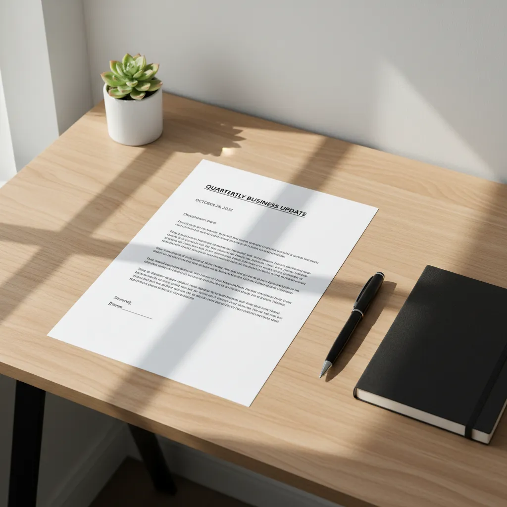Structured notice to vacate letter layout on a desk with pen and notebook