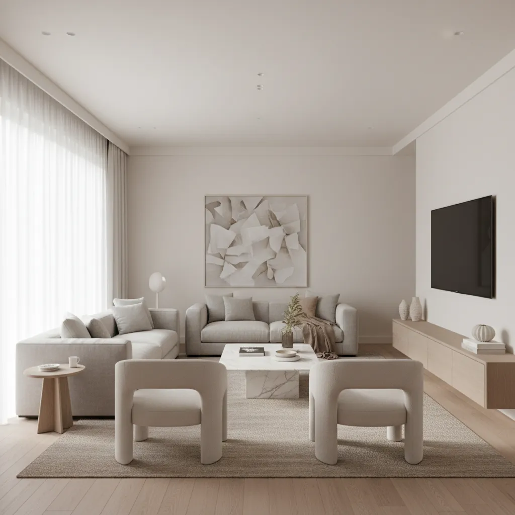 Well planned living room layout showing correct furniture spacing and circulation paths