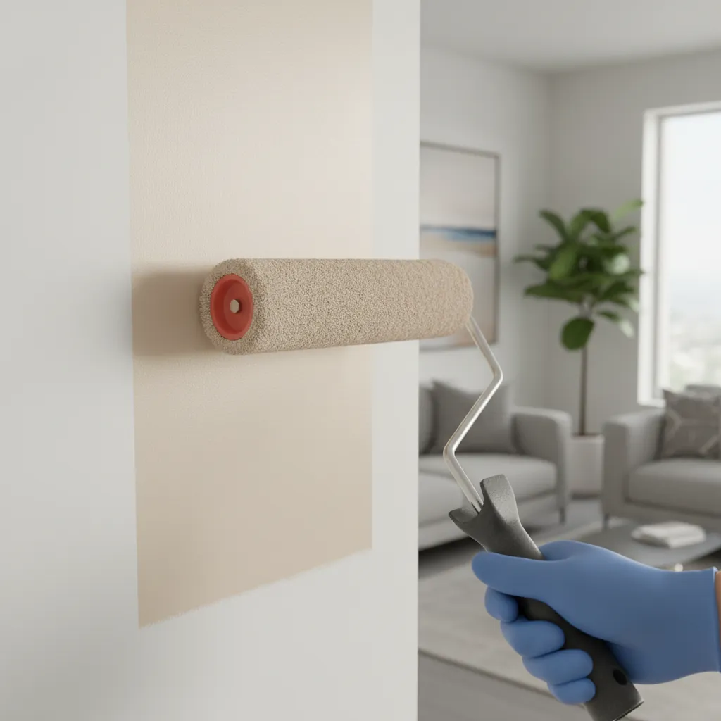 high quality roller applying paint evenly on living room wall