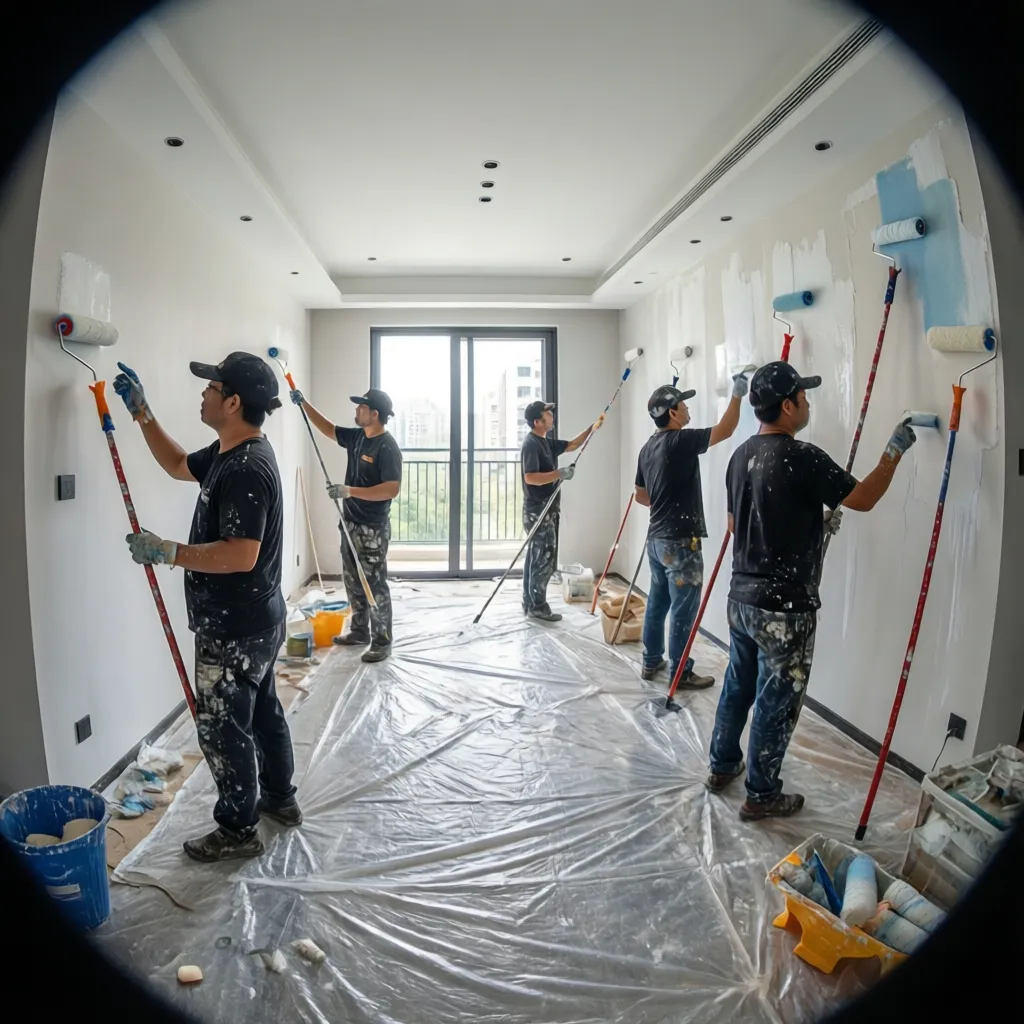 professional painting crew working inside a residential home interior